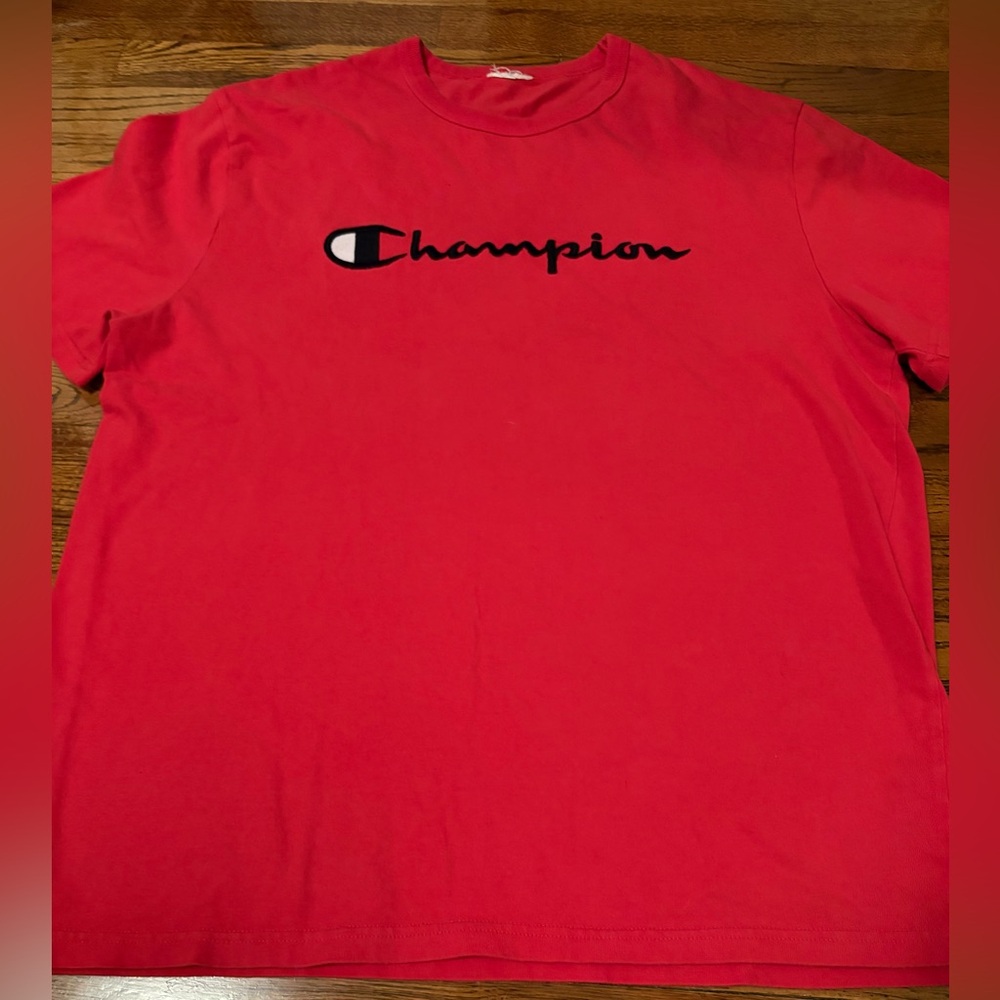 Champion Men's Red Logo Crewneck T-Shirt